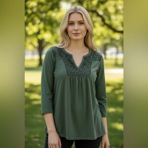 Lucky brand Heritage Green Peasant Top Size Medium
